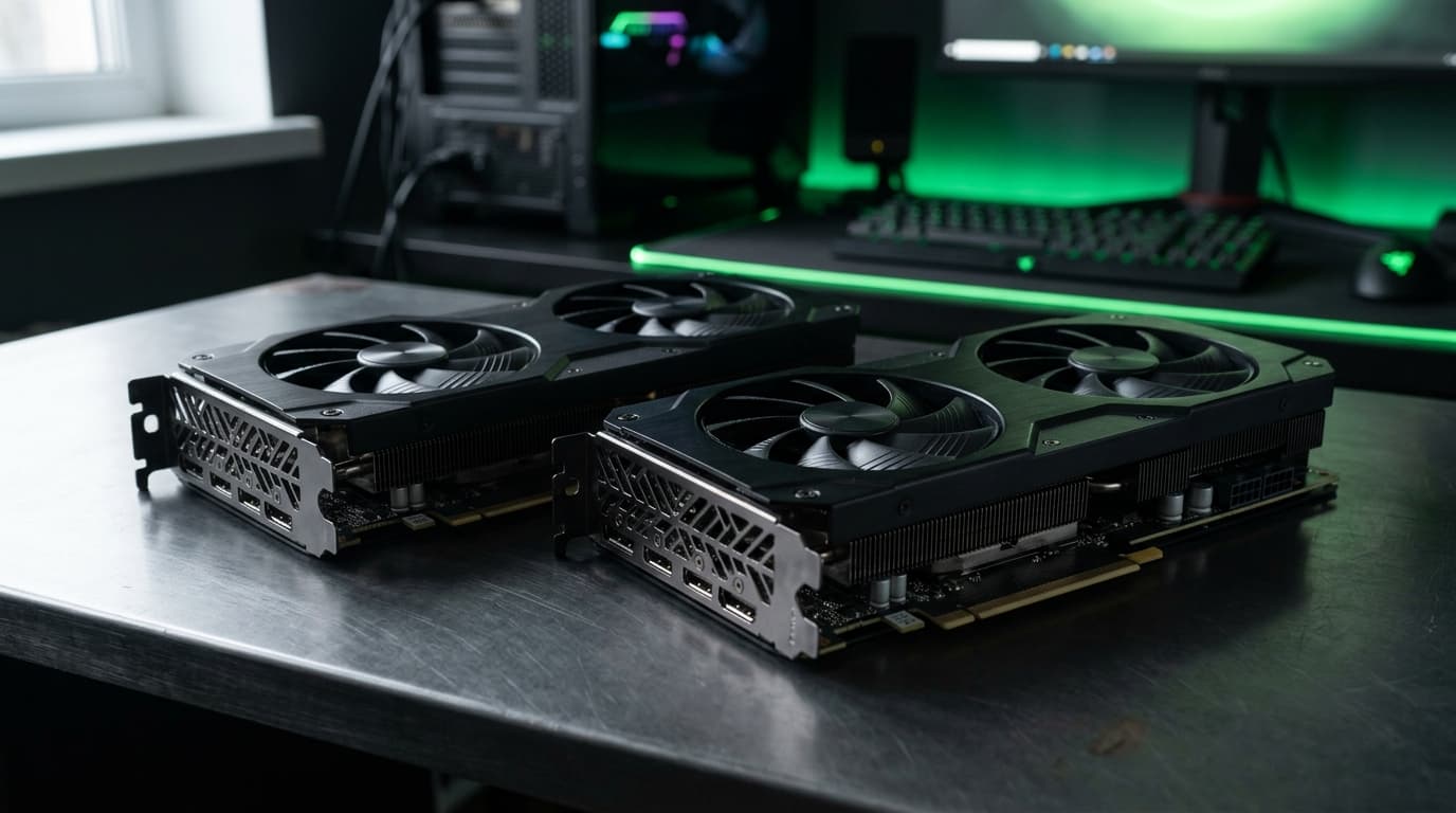 Two desktop graphics cards side by side