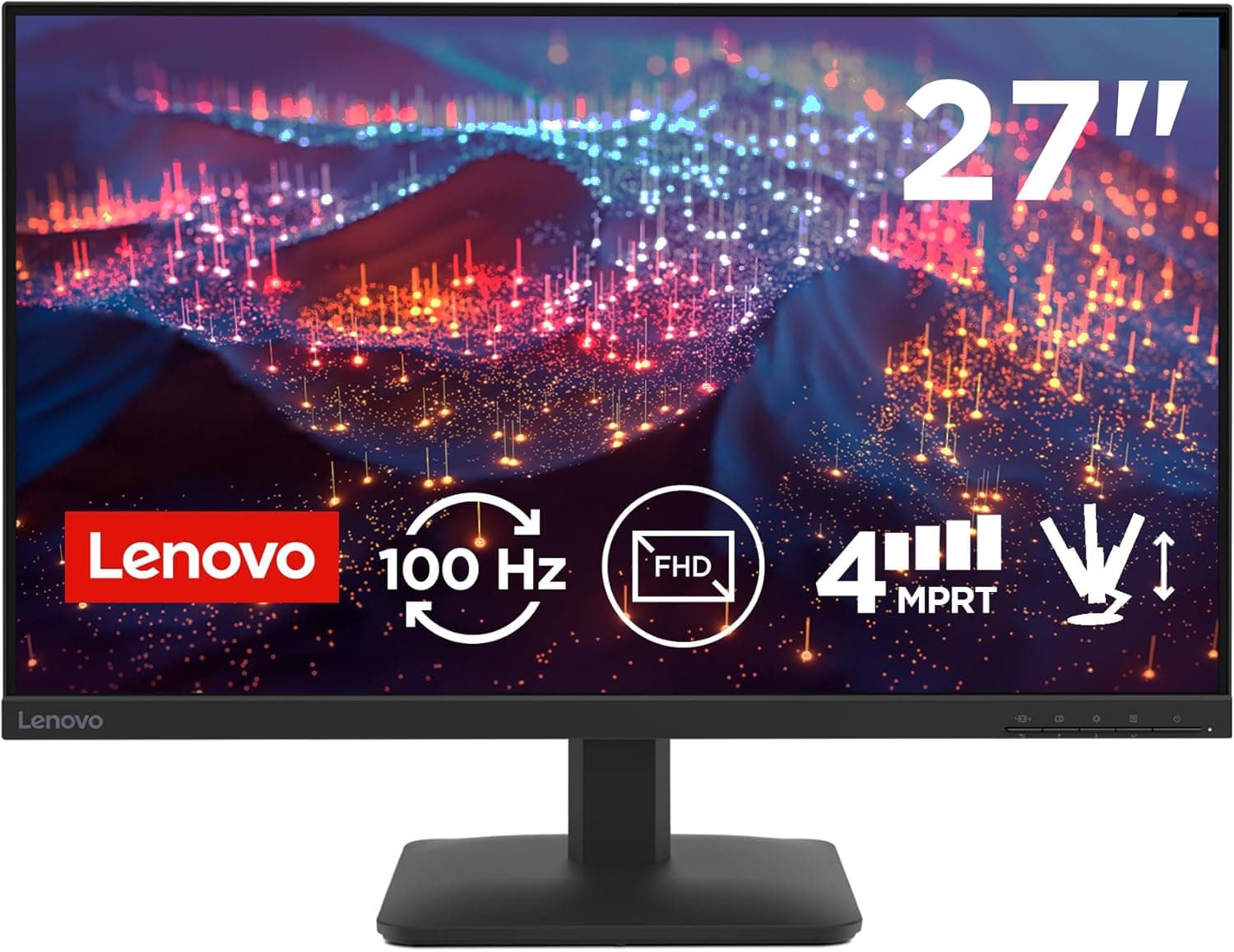 Lenovo L27-4e 27-Inch FHD IPS Monitor – 100Hz, 4ms, 99% sRGB, HDMI 1.4, VGA, Raven Black | 68CDKAC1AE
