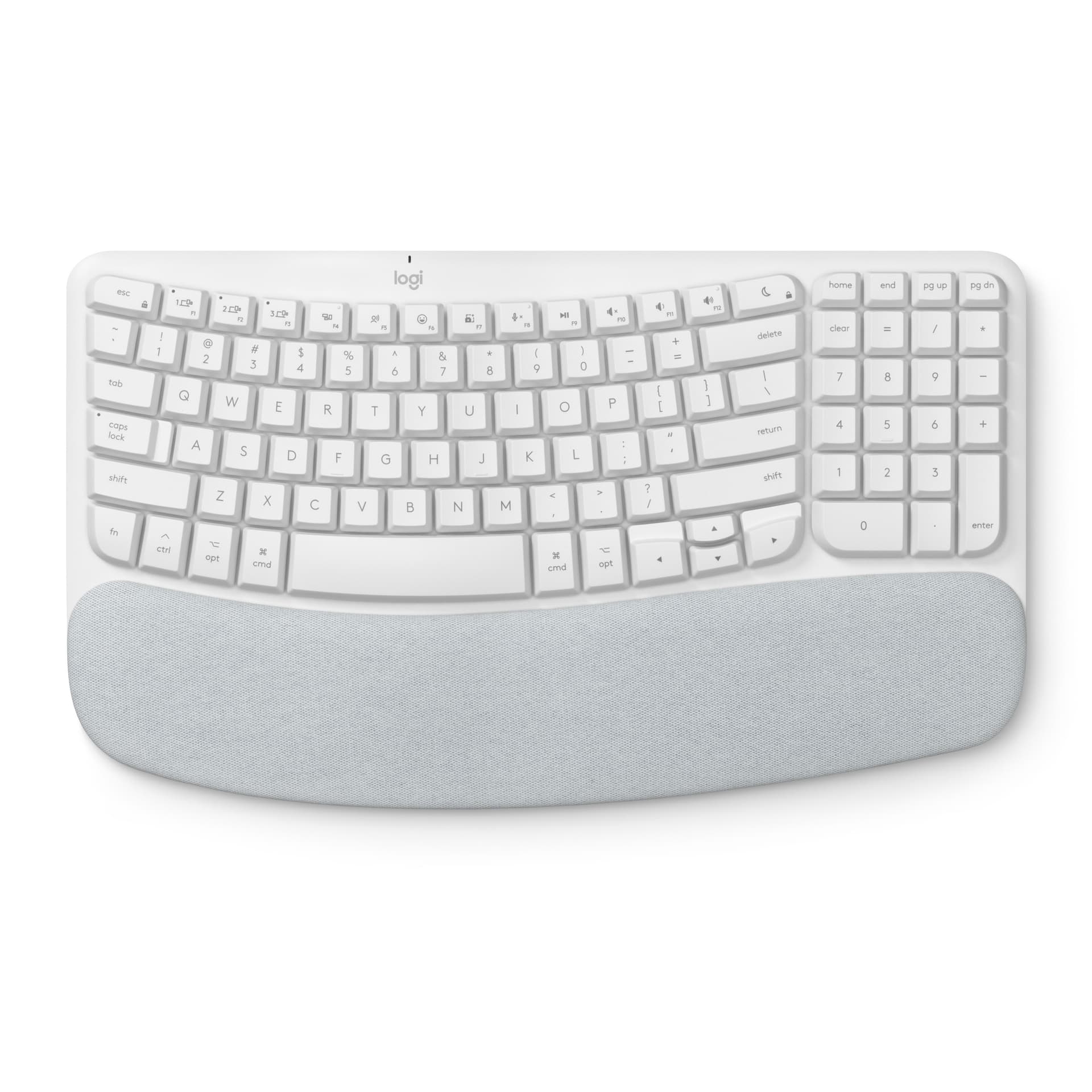 Logitech Wave Keys Wireless Ergonomic Keyboard – Cushioned Palm Rest, Bluetooth, Logi Bolt, Graphite
